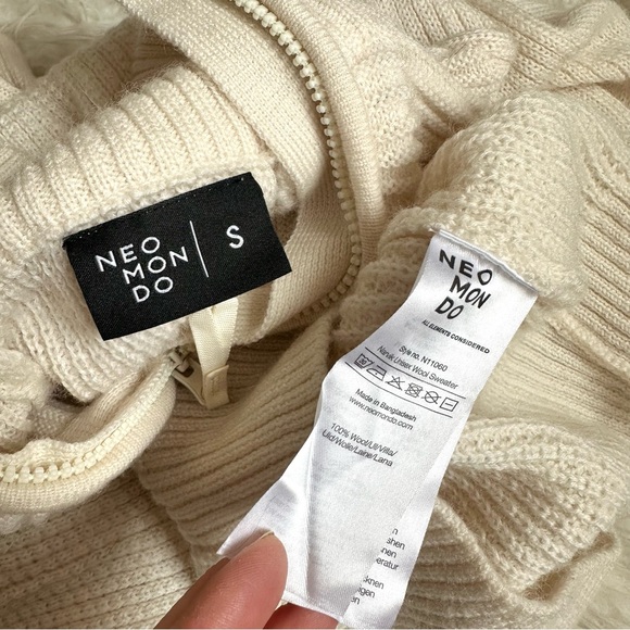 Neomondo Narvik rib wool sweater jumper quarter zip unisex cream - Picture 8 of 8
